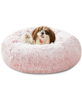 Western Home Faux Fur Dog Bed & Cat Bed, Original Calming Dog Bed for Small Medium Large Pets, Anti Anxiety Donut Cuddler Round Warm Washable Cat Bed for Indoor Cats(24", Pink)