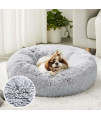 Western Home Faux Fur Dog Bed & Cat Bed, Original Calming Dog Bed for Small Medium Large Pets, Anti Anxiety Donut Cuddler Round Warm Washable Cat Bed for Indoor Cats(24", Light Grey)