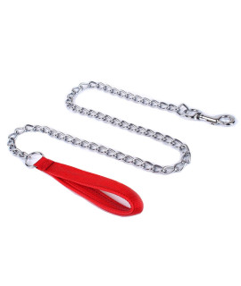 Petiry Chain Leash Metal Trainning Leash Stainless Steel with Soft Padded Handle for Heavy Duty Dogs/Red