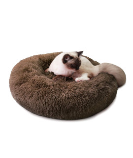 Luciphia Round Dog Cat Bed Donut Cuddler, Faux Fur Plush Pet Cushion For Large Medium Small Dogs, Self-Warming And Cozy For Improved Sleep Coffee, X-Large(30X30)