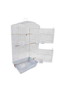 YYAO 37" Portable Bird Cage Pet Supplies Metal Cage with Wood Perches & Food Cups Parrot Chinchilla Cockatiel Finch Cage White