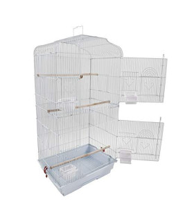 YYAO 37" Portable Bird Cage Pet Supplies Metal Cage with Wood Perches & Food Cups Parrot Chinchilla Cockatiel Finch Cage White