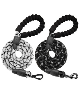 BARKBAY 2 Pack Dog leashes for Large Dogs Rope Leash Heavy Duty Dog Leash with comfortable Padded Handle and Highly Reflective Threads 5 FT for Small Medium Large Dogs(grayBlack)