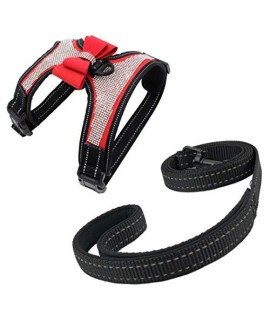 Newtensina 2pcs Bow Ties Bling Cute Dog Harness with Lead for Dog - Red - XL