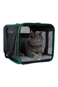 Petisfam Soft Pet Carrier Bag For Easy Travel With Medium, Large Cats, 2 Kitties And Small Dogs Easy To Get Cat In Easy Vet Visit Easy Storage Black Wgreen Trim, L