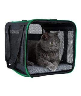 Petisfam Soft Pet Carrier Bag For Easy Travel With Medium, Large Cats, 2 Kitties And Small Dogs Easy To Get Cat In Easy Vet Visit Easy Storage Black Wgreen Trim, L