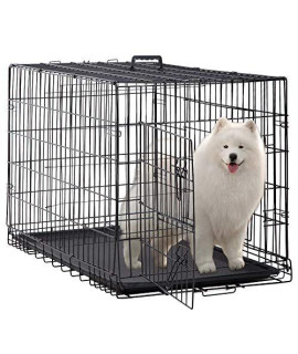 Dog Crate Large Dog Crate 48 Inch Double-Door Folding Medium Dog Kennel Wire Pet Cage with Divider Plastic Tray, Indoor Outdoor Travel Camping Pet Playpen for Large Medium Dogs
