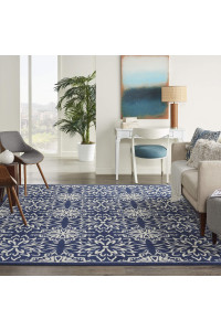 Nourison Jubilant Floral NavyIvory 710 x 910 Area -Rug, Easy -cleaning, Non Shedding, Bed Room, Living Room, Dining Room, Kitchen (8x10)