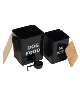 Dog Food Storage Container Farmhouse Pet Food Treats Bin With Lid And Scoop, Perfect Sturdy Canister Tins For Kitchen Countertop, Shelf, Great Gift For Pet Owners - Dog Food - Black