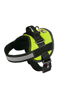 Dog Harness, Reflective No-Pull Adjustable Vest with Handle for Walking, Training, Service Breathable No - choke Harness for Small, Medium or Large Dogs Room for Patches girth 18 to 25 in Lime green