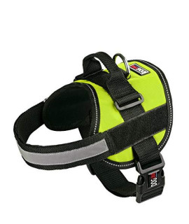 Dog Harness, Reflective No-Pull Adjustable Vest with Handle for Walking, Training, Service Breathable No - choke Harness for Small, Medium or Large Dogs Room for Patches girth 18 to 25 in Lime green