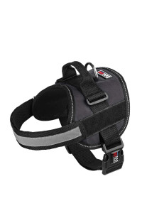 Dog Harness, Reflective No-Pull Adjustable Vest with Handle for Walking, Training, Service Breathable No - choke Harness for Small, Medium or Large Dogs Room for Patches girth 15 to 19 in Black