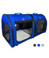 One for Pets Portable 2-in-1 Double Pet Kennel/Shelter, Fabric, Royal Blue, 20x20x39 - Car Seat-Belt Fixture Included