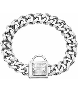 Aiyidi Heavy Pet Dog Collar, Stainless Steel Metal Slip Choker Collar, with Personality Rhinestone Lock, 19MM Silver Cuban Link Chain,12-26inch, Water-Proof, Chew-Proof, for Medium & Large Dogs(20'')