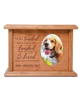 LifeSong Milestones Personalized Large Dog Pet Urn Memorial Keepsake Dog Urn Box - You Smiled with Your - Cremation Puppy Keepsake Holds 65 Cubic Inches Measures 8.75x6.25x4 (Cherry)