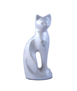 Hind Handicrafts Aluminium Contemporary Cat Cremation Urns For Ashes - Peaceful Pet Memorial Keepsake Urn For Cats (15 Cubic Inches White)