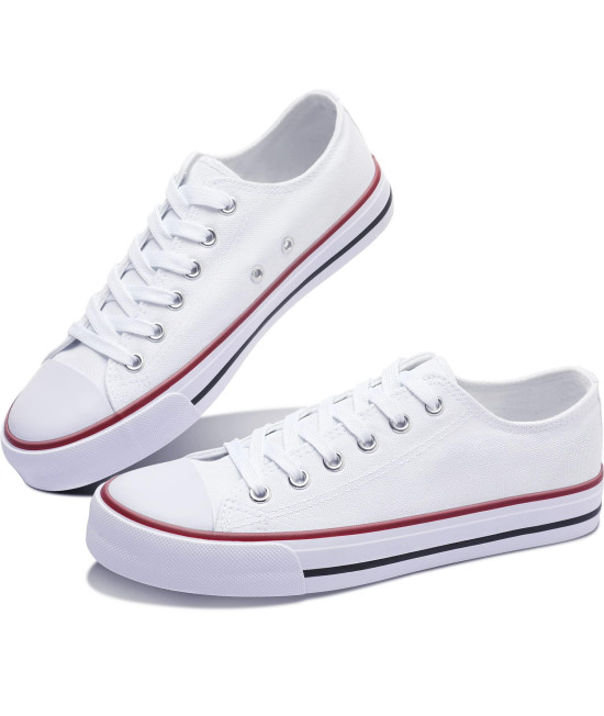 Obtaom WomenAs canvas Shoes Low Top Fashion Sneakers Slip on Walking Shoe(White US10)