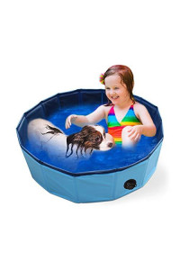 SONGWAY Portable Foldable Dog Bathtub - Round Collapsible Kiddie Swimming Pool with Drain Plug and Towel, Bathing Tub for Dogs Cats Kids, Blue 32?