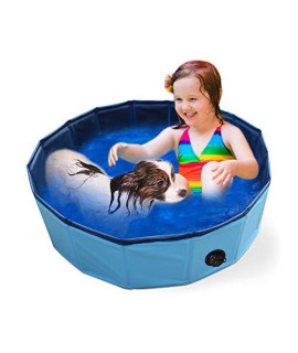 SONGWAY Portable Foldable Dog Bathtub - Round Collapsible Kiddie Swimming Pool with Drain Plug and Towel, Bathing Tub for Dogs Cats Kids, Blue 32?