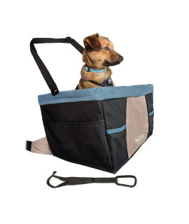 Kurgo Dog Booster Seats for Cars - Pet Car Seats for Small Dogs and Puppies Weighing Under 30 lbs - Headrest Mounted - Dog Car Seat Belt Tether Included - Rover Style, Black/Blue