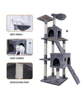 BABIFIS Cat Toy House Bed Hanging Balls Tree Kitten Furniture Scratchers Solid Wood for Cats Climbing Frame Cat Condos E