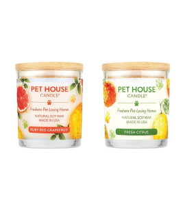 One Fur All, Pet House Candle - 100% Soy Wax Candle - Pet Odor Eliminator for Home - Non-Toxic and Eco-Friendly Air Freshening Scented Candles (Pack of 2, Ruby Red Grape Fruit / Fresh Citrus)
