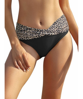 Shekini Womens Cheeky Swimsuit Twist Front Bikini Bottoms Ruched Swim Bottoms (Black - Osbw, Small)