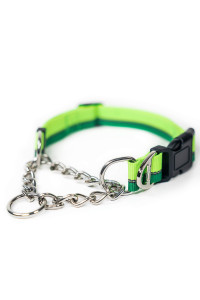Mighty Paw Martingale Dog collar 20 Trainer Approved Limited Slip collar with Stainless Steel chain Heavy Duty Buckle Modified cinch collar for gentle Effective Pet Training (green)