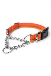 Mighty Paw Martingale Dog collar 20 Trainer Approved Limited Slip collar with Stainless Steel chain & Heavy Duty Buckle Modified cinch collar for gentle & Effective Pet Training (Orange)