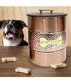 nu steel metal hammered copper 3 Pc set Jumbo Pet Canister with sturdy bone plaque, Dog Food Treat Storage Container Jar with wooden Lid with bone handle, Tight Fitting Lids for Dog Biscuit Cookies