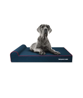 The Dogas Bed Orthopedic Headrest Dog Bed Xxl Blue Red 54X36, Memory Foam, Pain Relief For Arthritis, Hip & Elbow Dysplasia, Post Surgery, Lameness, Supportive, Calming, Waterproof Washable Cover