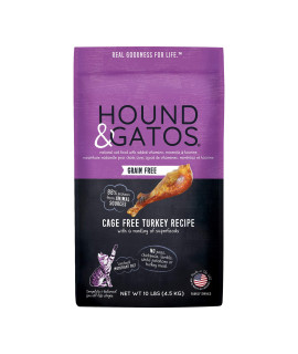 Hound & Gatos Dry Cat Food, Cage Free Turkey Recipe, 10 lb bag