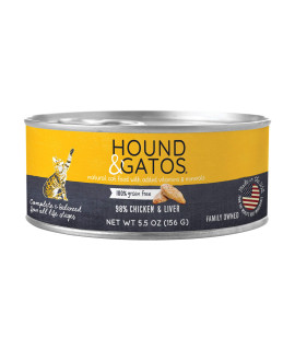 Hound & Gatos Wet Cat Food, 98% Chicken & Liver, case of 24, 5.5 oz cans