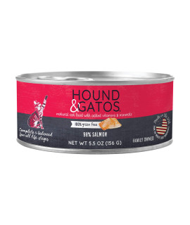 Hound & Gatos Wet Cat Food, 98% Salmon, case of 24, 5.5 oz cans