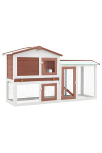 Vidaxl Outdoor Large Rabbit Hutch Brown And White 57.1X17.7X33.5 Wood