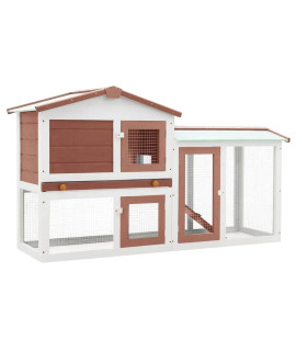 Vidaxl Outdoor Large Rabbit Hutch Brown And White 57.1X17.7X33.5 Wood