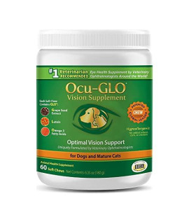 Ocu-GLO Cat & Dog Senior Supplement for Eye Support - Soft Chews Vision Vitamins Supplements for Large and Small Pets Care with Lutein, Omega-3 Fatty Acids, Grape Seed Extract & Antioxidants