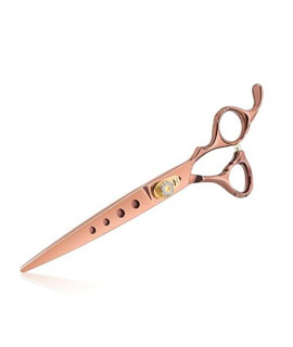 PURPLEBIRD 7 Inch Straight Dog Grooming Scissors Pet Cutting Shears Professional with 4 Holes Safety Noiseless Blunt Tip Trimming Shearing for Dogs Cats Japanese Stainless Steel Bronze
