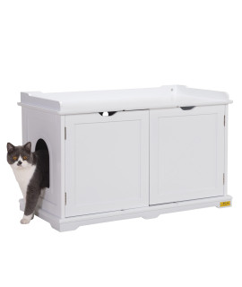 COZIWOW Cat Washroom Storage Bench Enclosed Litter Box Cover with Sturdy Wooden Structure Cat House Furniture Hidden Cabinet Nightstand Table for Large Cat Kitten Kitty, White