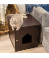 BirdRock Home Decorative Cat House & Side Table - Cat Home Covered Nightstand - Indoor Pet Crate - Litter Box Enclosure - Hooded Hidden Pet Box - Cats Furniture Cabinet - Kitty Washroom