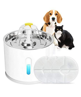 Pet Fountain, 81oz/2.4L Automatic Stainless Steel Cat Water Fountain Dog Water Dispenser with 3 Replacement Filters for Cats, Dogs, Multiple Pets