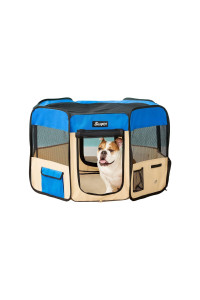 JESPET 36 Pet Dog Playpens, Portable Soft Dog Exercise Pen Kennel with carry Bag for Puppy cats Kittens Rabbits, Blue