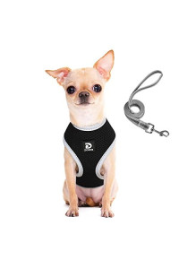Puppy Harness And Leash Set - Dog Vest Harness For Small Dogs Medium Dogs- Adjustable Reflective Step In Harness For Dogs - Soft Mesh Comfort Fit No Pull No Choke (S, Black)
