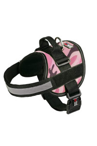 Dog Harness, Reflective No-Pull Adjustable Vest with Handle for Walking, Training, Service Breathable No - choke Harness for Small, Medium or Large Dogs Room for Patches girth 15 to 19 in Pink camo