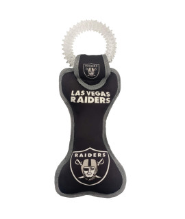 Pets First NFL Las Vegas Raiders Football Dental Tough Dog TUG Bone Toy with Built-in Squeaker Attached to a Safe Rubber Teething Toothbrush PET Toy, Team Color, (OAK-3310), 14 x 5