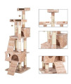 66 Inch Cat Tree,Cat Activity Tree with Scratching Posts,Multi-Level Cat Tower for Large Cats,Kitten Activity Tree House Furniture with Padded Plush Perch-Spacious Cat Hole and Platform (Beige)