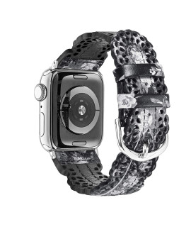 Secbolt Leather Bands Compatible With Apple Watch Band 42Mm 44Mm 45Mm Iwatch Se Series 8 7 6 5 4 3 2 1, Breathable Chic Lace Leather Strap For Women, Blackgrey Floral
