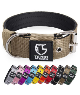 TSPRO Tactical Dog collar 15 inch Wide Dog collar Military grade Strong Dog collar Thick Dog collar Heavy Duty Metal Buckle Dog collar(Khaki-M)