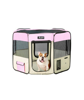 JESPET 36 Pet Dog Playpens, Portable Soft Dog Exercise Pen Kennel with carry Bag for Puppy cats Kittens Rabbits, Pink