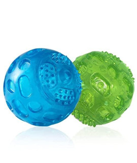 2 Packs Dog Ball Toys for Dog 3.2 Inches Indestructible Dog Fetch Ball Kong Squeaky Ball for Training Playing, Blue+Green1